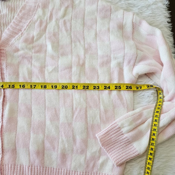 Just Polly‎ Women's Pink Checkered Button Up Cardigan Sweater. Size M - Picture 9 of 9